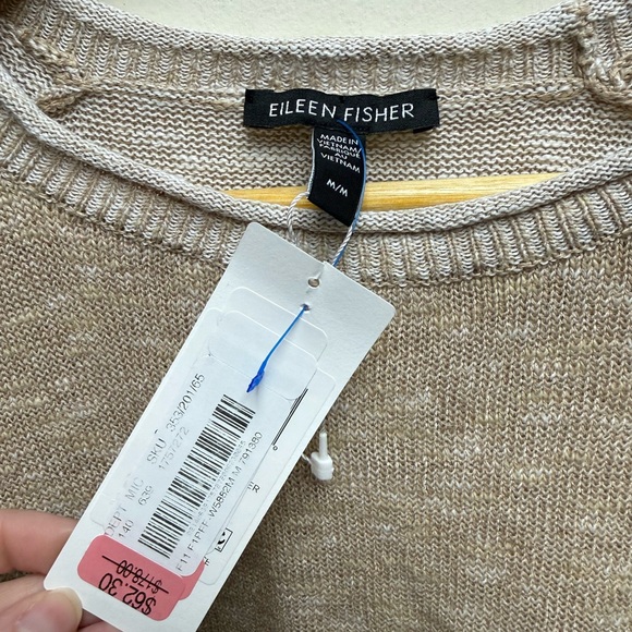 Eileen Fisher NWT Organic Linen Blend Pullover Fisherman Sweater Size Medium - Picture 3 of 5